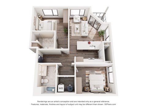 The Wright 2 Bedroom Apartment Floor Plan at Webster Station Flats in Dayton Ohio